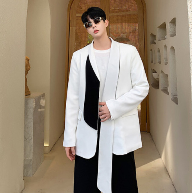 Top Mode ジャケット モード系 個性的 変形 Cool アシンメトリー メンズ レディース テーラードジャケット ブラック 黒 ホワイト 白 モダン 春夏 着痩せ効果 大人カジュアル かっこいい Les14 Top Mode