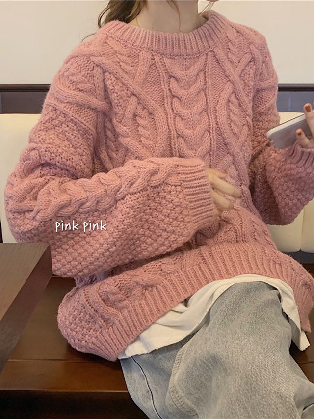 レディース トップス 春 秋 冬 ニット セーター 長袖 クルーネック ケーブル 暖かい セーター ニット シンプル カジュアル おしゃれ 大人可愛い お出かけ デート 通勤 通学 学生 キャンパス 旅行 女子会 普段着 お揃い リンク トレンド 韓国 グレー レッド