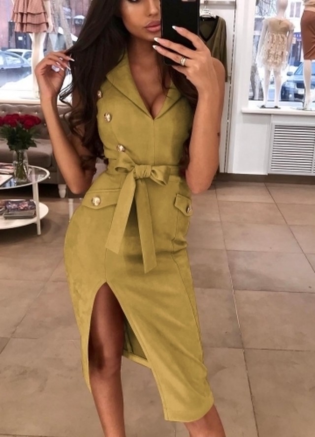 6色展開 トレンチワンピース ウエストリボン スリット トレンチ型 トレンチコート ワンピース Sublime