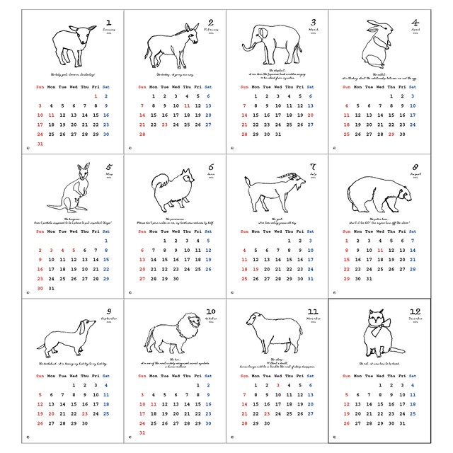 一筆書きの動物カレンダー21 Hotel Fox ホテルフォックス