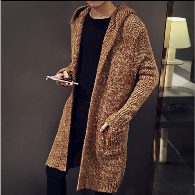 予約販売 ニットコート カーディガン ロング丈 フード付き メンズ ロングカーディガン 長袖 ブラック ブラウン ワインレッド 防寒 お洒落 カジュアル 秋冬 暖かい M L Xl 2xl 3xl Favoriteselect