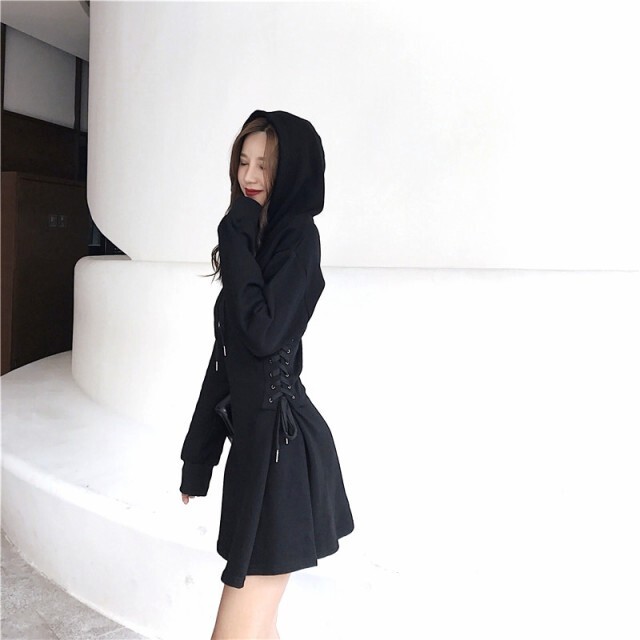 スウェットパーカーワンピース 編み上げ フレアスカート Aライン Flowernet