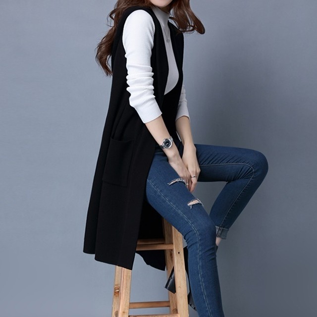 ニットベストカーディガン フーディ フード付きニット 4色 ロングベスト ロング 大人可愛い 春 秋冬 Choco Chaco