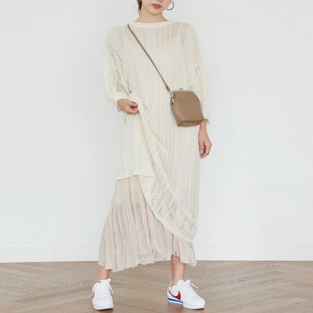 ワンピース 重ね着ワンピ レイヤード 長袖 サマーニット ロング丈 California Express