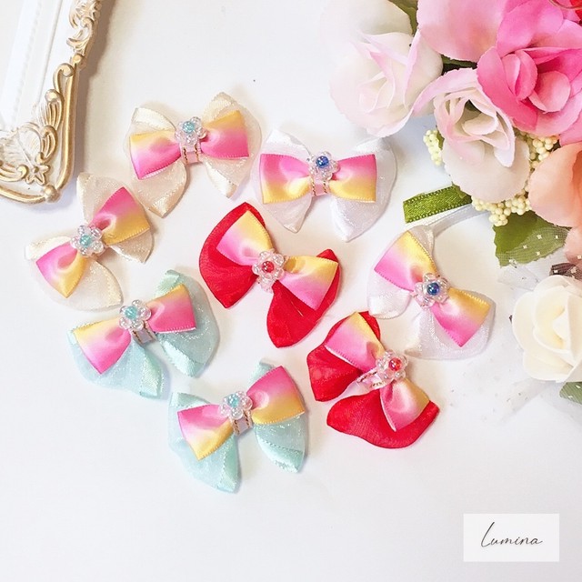 オーロラリボン ペット用品 犬アクセサリー 犬リボン 猫 犬服 猫服 クリップ ピン バレッタ Lumina ルミナ