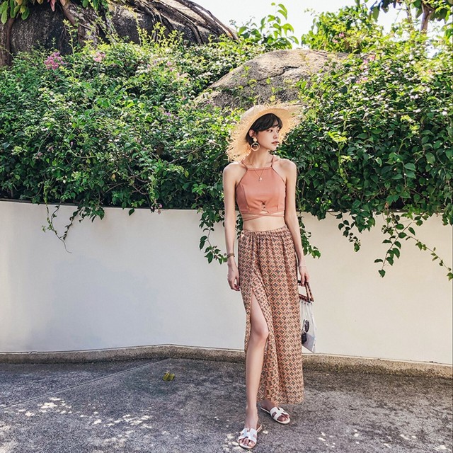 水着 スリーピース水着 タンキニビキニ ロングスカート付き スリット エスニック おしゃれ ビーチ 海 リゾート Gratias