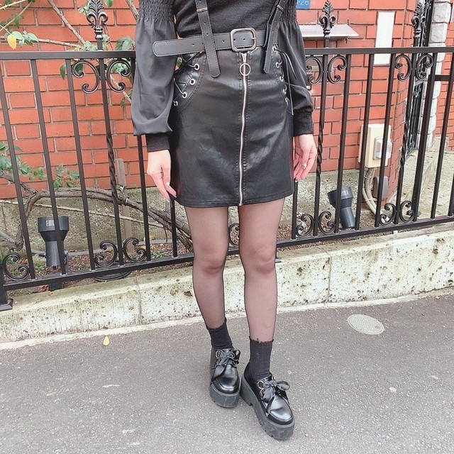 レースアップレザーミニスカート Audreyharajuku
