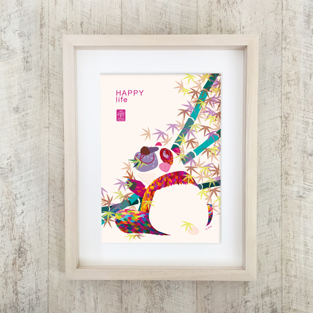 オリジナル A4ポスター Happy Life パンダのピーチ イラスト Mittsu