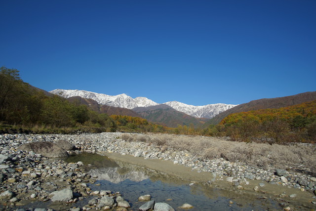 秋の白馬村の景観 三段紅葉 白馬大橋より デジタルコンテンツ Travel Life Photo