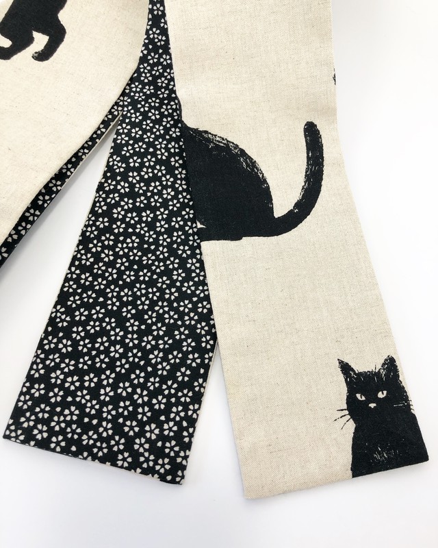 黒猫柄が粋な男性用半幅帯 黒 桜柄 黒猫屋ニコル