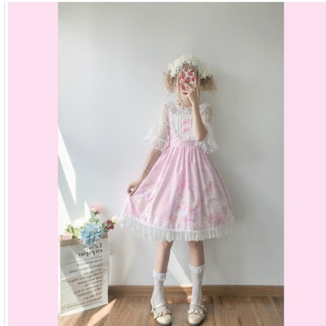 韓国 ファッション レディース ワンピース 夏 春 ワンピース レディース ロリータワンピース フリルワンピース ベルスリーブ 甘め レース Basecamp49