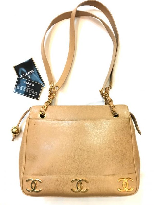 Chanel トリプルココマーク キャビアスキン チェーン トートバッグ J Marmie Vintage Select