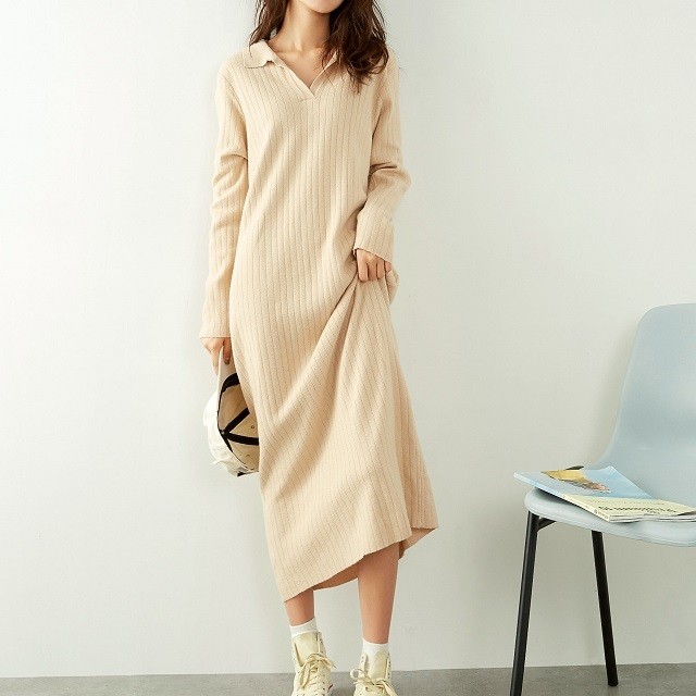 人気 売れ筋 冬 ワンピース 襟付き Vネック ロング カジュアル 通勤 女子会 可愛い デート M0460 Dreamy Life