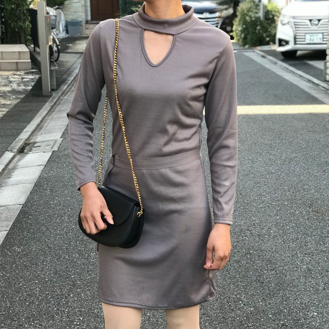 シンプル リブ 無地 ワンピース ロングワンピース リブワンピース レディース チョーカー風ネック 長袖 カットソー ベルト付き 膝上丈 ネット通販 購入 激安 10代 代 30代 40代 春 夏 秋 Roprot ロプロット ファッション レディースアパレル販売 ギフトショップ