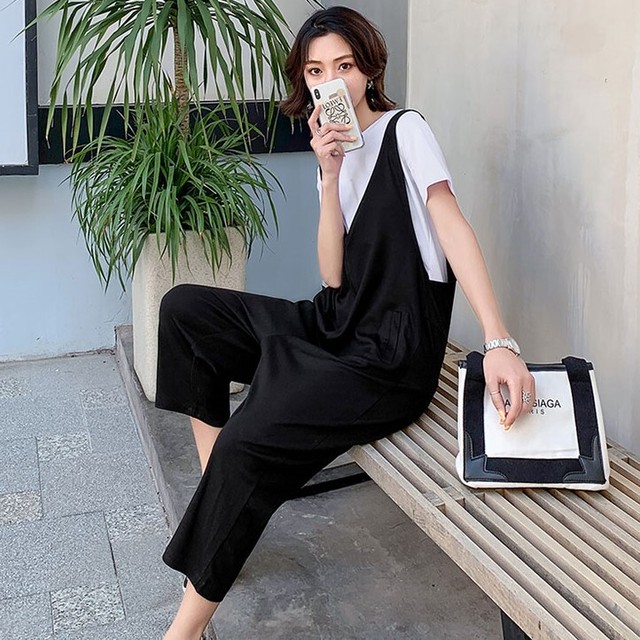 サロペット ゆったり ワイドパンツ オールインワン ブラック 黒 レディース パンツ お出かけ マニッシュ おしゃれ 大人可愛い オフィス 通勤 通学 春 夏 秋 代 30代 40代 At240 Sunny Place