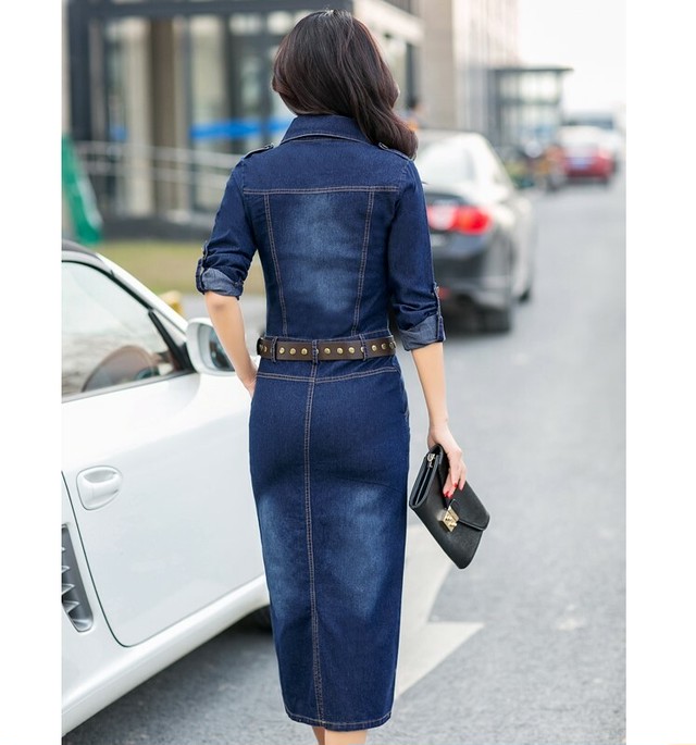 予約 デニム ワンピース スリム 7分袖 タイトスカート フロントボタン シャツワンピース ベルト 春 夏 Ko 77 海外トレンドセレクトショップ Emma
