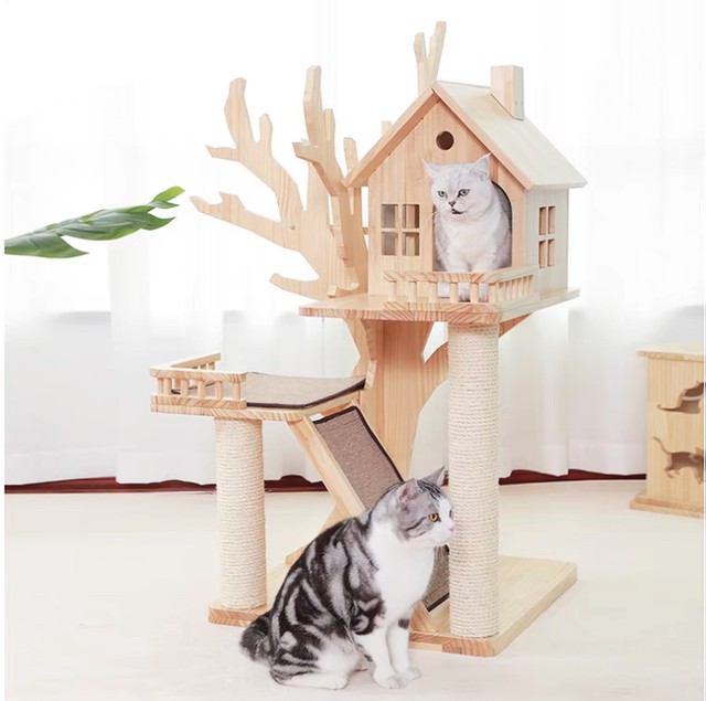 お洒落木製タワー 可愛いタワー 猫の家 キャットタワー 爪とぎタワー The Snazzy Pet Co