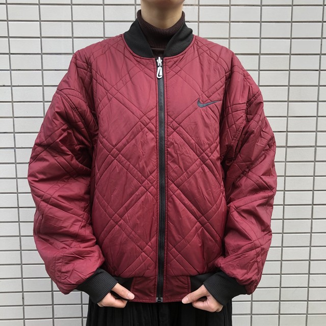 最高なリバーシブル Nike ナイキ 中綿ナイロンジャケット 黒 ボルドー 高円寺古着 Slat Albatross Vintage