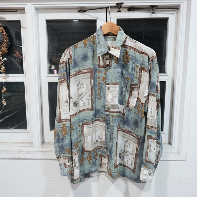 メンズl ビンテージ Redford 総柄 ボタン シャツ レトロ 柄シャツ 古着屋 Sputonic