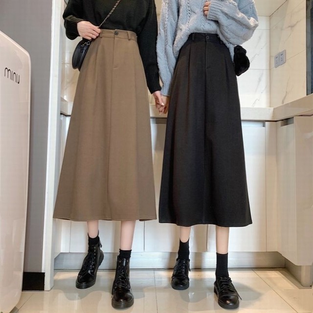 スカート ハイウエスト Aライン 秋冬 ミドル丈 韓国ファッション レディース ミモレ丈 カジュアル 大人可愛い ガーリー Dtc レディースファッション通販 Mask エムエーエスケー 大人可愛い韓国ファッション