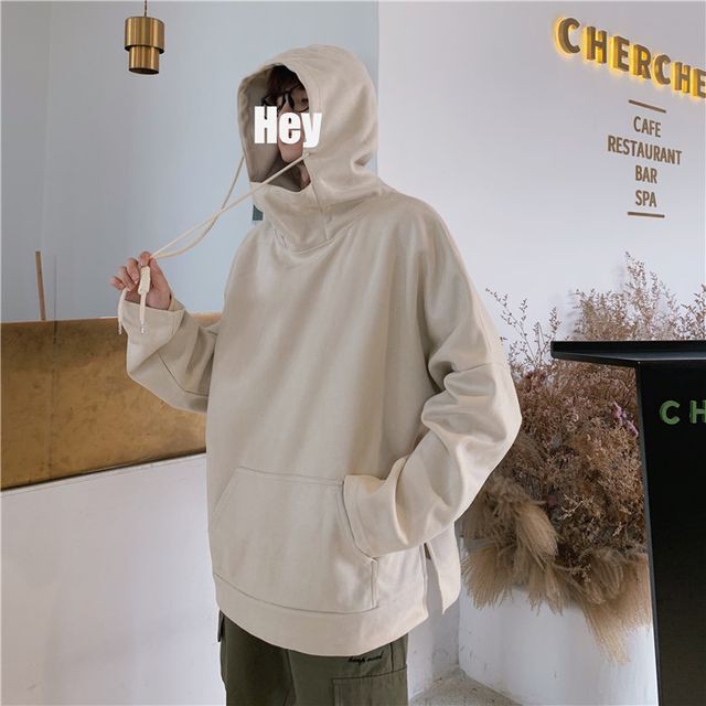 予約販売 ビッグシルエットパーカー メンズ 秋冬 プルオーバー オーバーサイズ ハイネック 無地 ベージュ ブルー トレンド 防寒 お洒落 韓国 暖かい 大きいサイズ M L Xl 2xl Favoriteselect