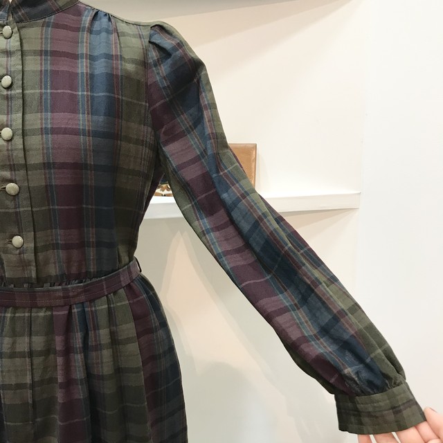 Ungaro One Piece Khaki ウンガロ ワンピース チェック柄 リボン カーキ ｕｔａ５