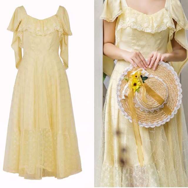 黄色 ガーリー 森ガール ワンピース Xl フラワー 花柄 Loveysmileshop