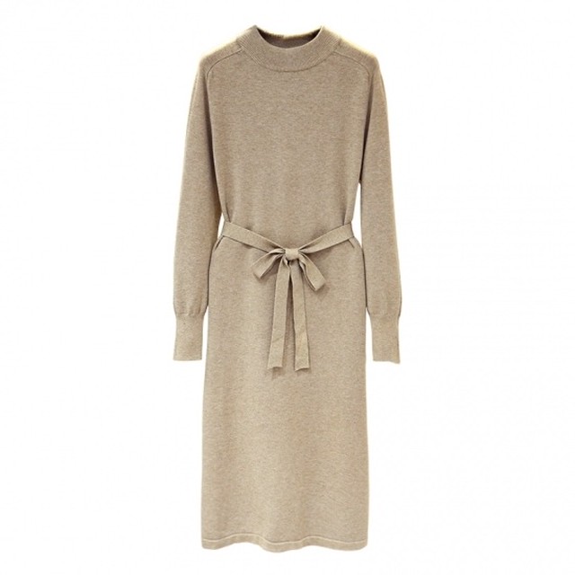 ニットワンピ ニットワンピースロング タイト コーデ 40代 冬 50代 Vネック 30代 ロング丈 長袖 カジュアル 大人 通勤 ニットワンピ 大人 おしゃれ きれいめ オフィス ラウンドネック Dress Plaatje