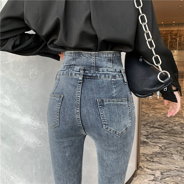 ハイウエストデザインスキニーデニム 足がスッキリ見える大人可愛いジーンズ 普段使いに グレー色 4サイズ 2879 Sayurio レディースアパレル ファッション プチプラ アラサー アラフォー