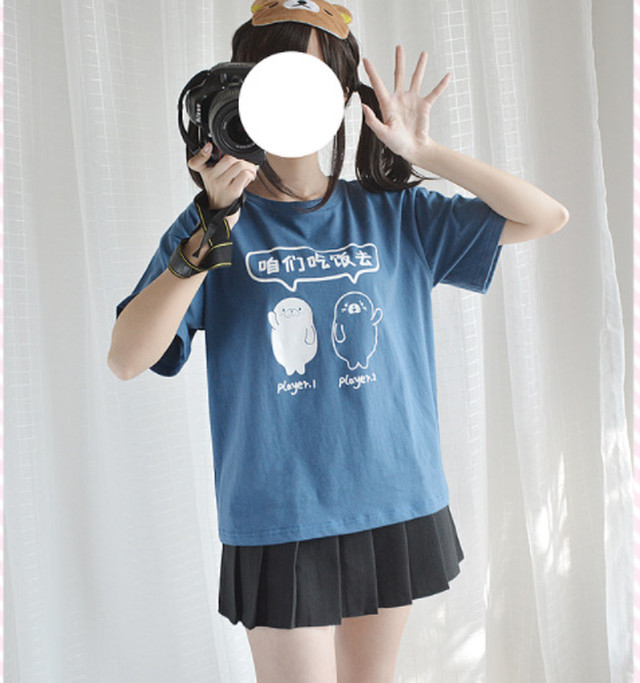 トップス Tシャツ ブルー 青 ラフ ルーズ アザラシ オーバーサイズ 病みかわいい ゆめかわいい ゆるかわ キュート 大人かわいい きれいめ エレガント フェミニン カジュアル デイリー お出かけ 秋 冬 Z98 Top Mode