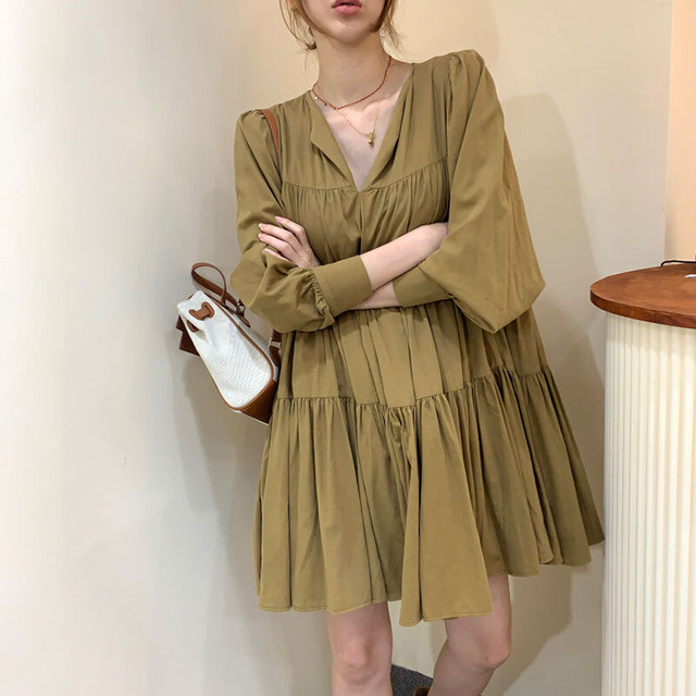 ワンピース 長袖 ミニ丈 韓国 ファッション レディース オルチャン 春 秋 チュニック ティアード Cocotown