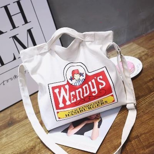 即日発送 Wendys ウェンディーズ ロゴの2wayトートバッグ キャンバス トートバッグ 帆布 トート クロスバッグ 原宿 Spins 韓国ファッション 街歩き 学校 インスタ映え Geexcollecti