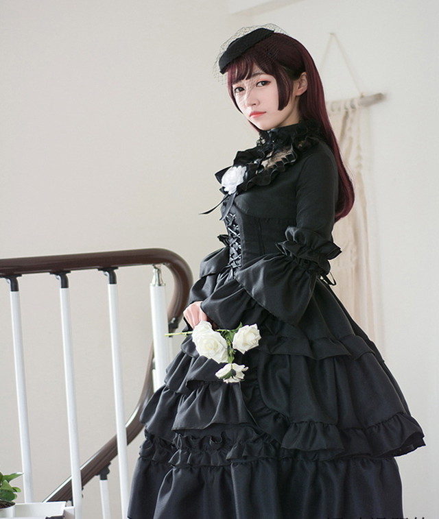 超歓迎 ゴスロリ 病み可愛い ワンピース 黒ロリィタ 袖コン ベール付ハット ケーキスカート レース フリル 豪華 上品 原宿系 10代 代 値下げ Gdpcambodia Org
