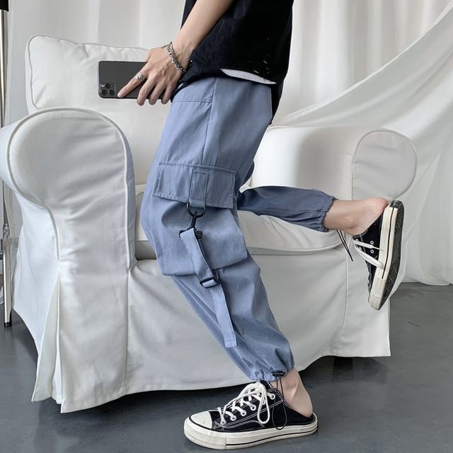 予約販売 クロップドパンツ メンズ シンプル ブラック ブルー カジュアル ストレート スタイリッシュ こなれ感 お洒落 韓国 トレンド 春 秋 夏 S M L Xl 2xl 3xl Favoriteselect