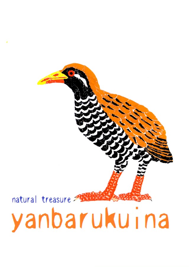 アダルトサイズ ちぎり絵tシャツ 沖縄天然記念物 動物 ヤンバルクイナ Natural Treasure ちぎり絵tシャツ