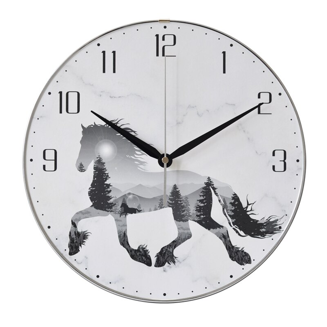 馬 イラスト 自然 モノクロ 時計 インテリア Clock クロック 壁掛け ウォール ウォッチ オシャレ Clock Flog