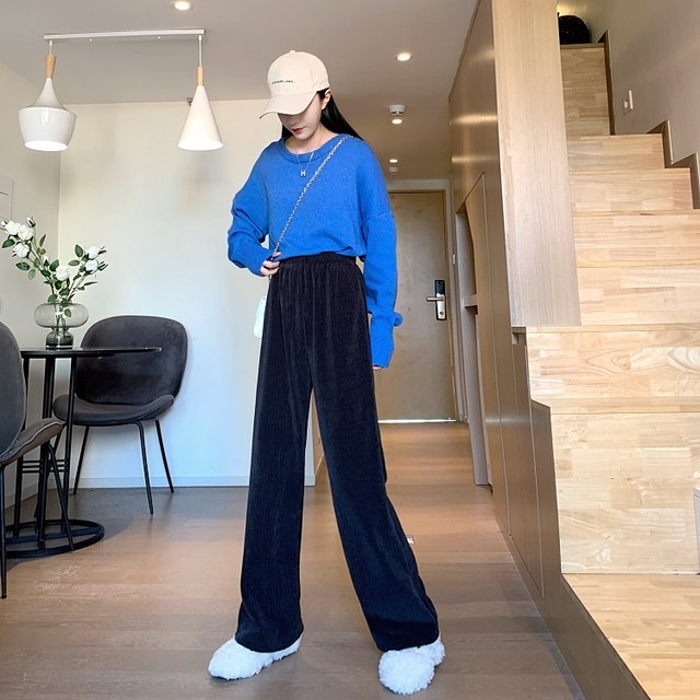 送料無料 ワイドパンツ コーデュロイ レディース 冬パンツ 韓国 ファッション 冬服 レディース コーデュロイワイドパンツ ストレート オルチャン ロングパンツ 冬 イージーパンツ ウエストゴム リラックス ゆったりパンツ Vestito