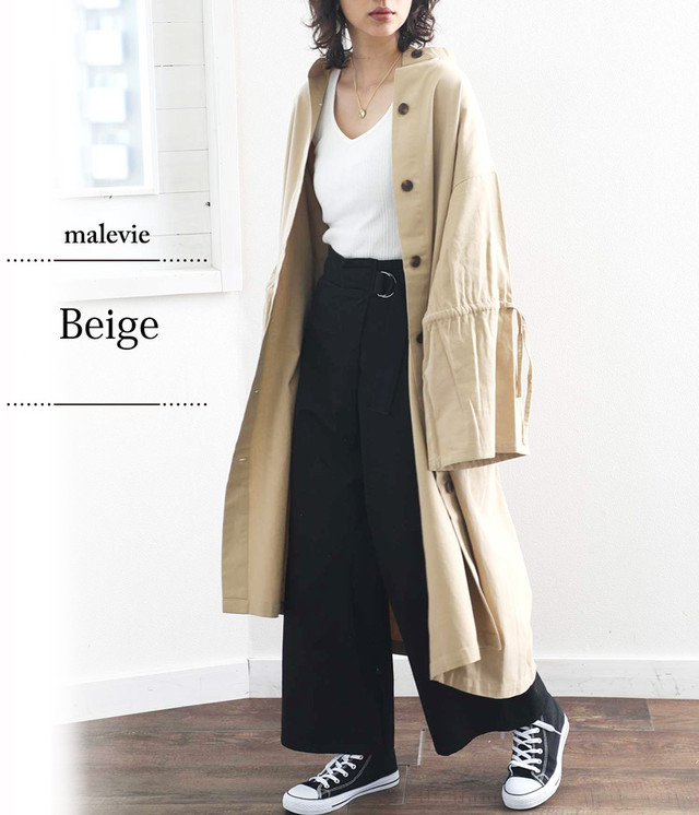 Classical Elf Malevieノーカラー袖フリルコットンボタン留めロング丈スプリングコート Male0002 Classicalelf クラシカルエルフ 公式 Base ベイス レディースファッション ファッション 通販