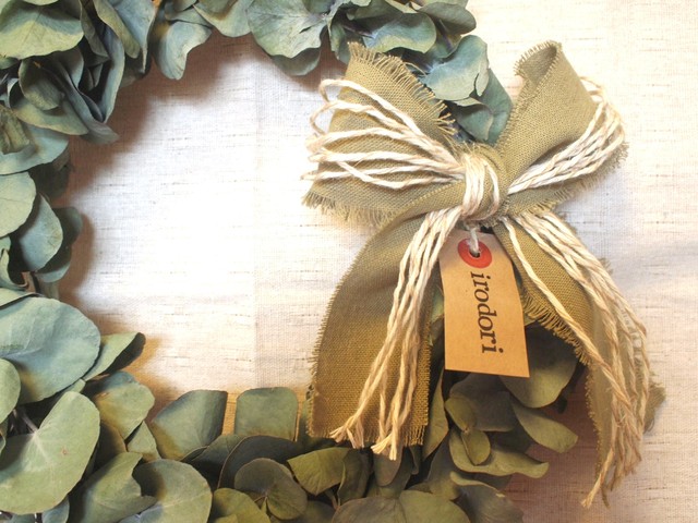 ユーカリのナチュラルリース カーキリボン Irodori