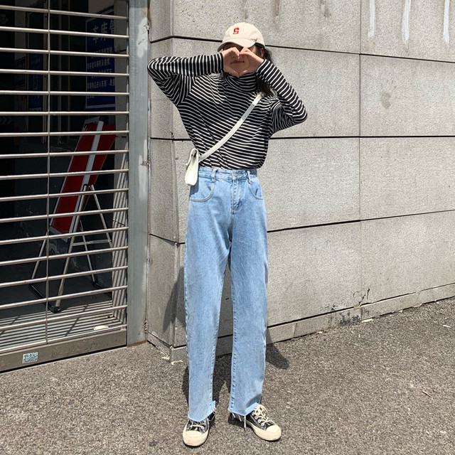 リアルs 19秋と冬の新しいハイウエストジーンズ女性緩いワイドレッグパンツは細く ストレート感ドラッグストレートパンツ オータム 秋物 ウィンター 冬物 新作 定番 レディース 送料無料 Spb レディース 韓国ファッション 直輸入通販 セクシー