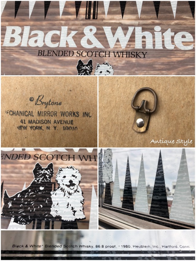 80 S アメリカ Black White ブラック ホワイト ヴィンテージ ウイスキー パブミラー 犬 看板 I 193 025 Antique Style アンスタ アメリカ買付けのヴィンテージ アンティークのおみせ