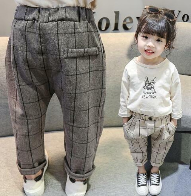 即納100cm おしゃれな格子柄パンツ 新品 子供ズボン キッズパンツ 子供服 チェック柄 男の子 女の子 こどもふくririmi