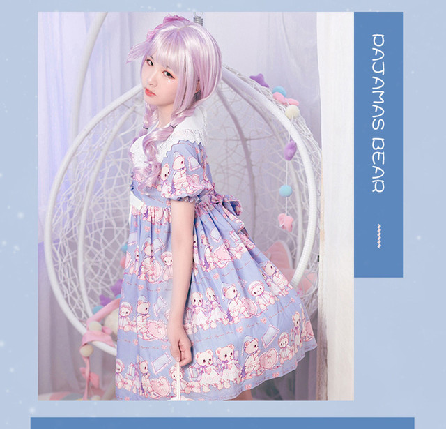 Lolita Op Dress ロリータドレス レース 半袖 ワンピース オリジナル 甘ロリ ロリィタ お茶会 撮影 Cosplay イベント 春 夏 秋 冬 ロリ S M L パープル 紫 ピンク パンダ柄 Mintcat