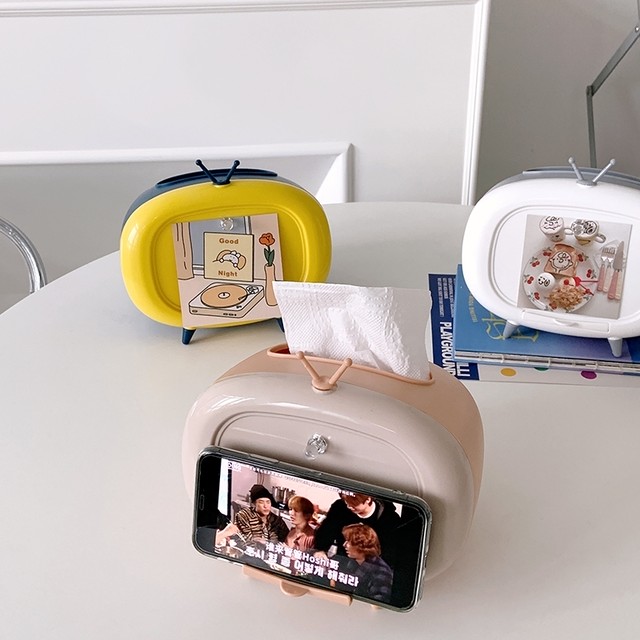 レトロでお洒落なテレビ型 卓上携帯スタンド ティッシュケース Clanhome