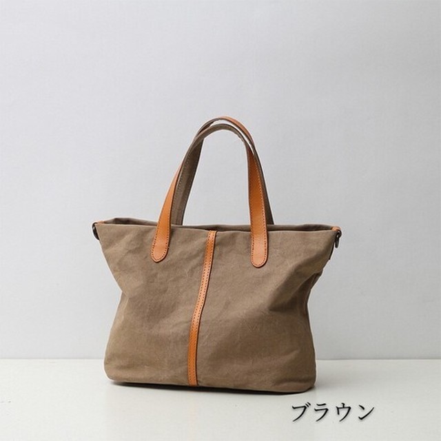 リピート人気作 キャンバス 牛革 撥水加工 2way 肩がけ ショルダー トートバッグ レディース Bag House