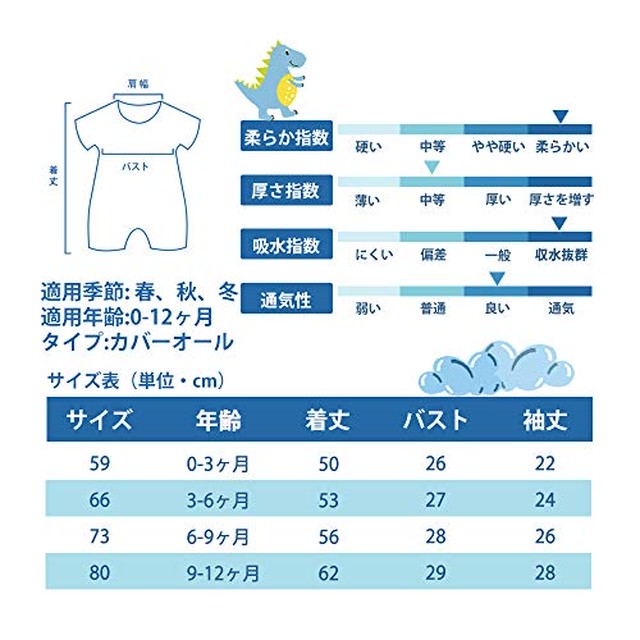 Jpcs ベビー 長袖 ロンパース 3枚組 前開き 赤ちゃん服 コットン100 肌着パジャマ カバーオール かっこいい 新生児服 四季兼用 着替え便利 出産祝い 恐竜柄 Az Japan Classic Store