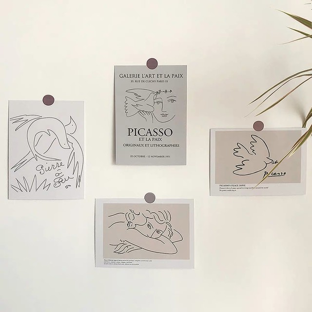 韓国インテリア雑貨 名画家ポストカード4枚セット デコシール付 Merci Room