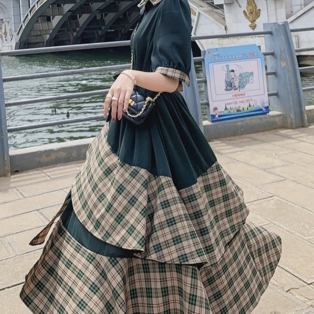 No 610 レディース シャツワンピース 2段フリル チェック 切替 アシメ おしゃれ 可愛い 韓国ファッション 韓国のプチプラレディース 子供服ショップ Sourire