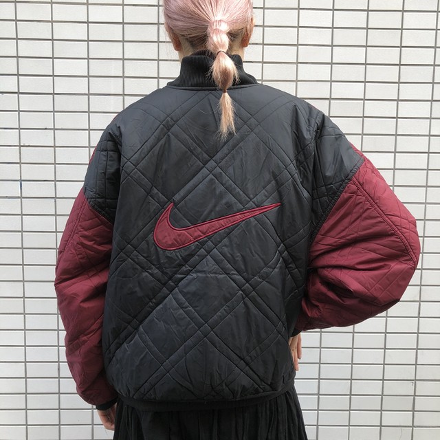 最高なリバーシブル Nike ナイキ 中綿ナイロンジャケット 黒 ボルドー 高円寺古着 Slat Albatross Vintage