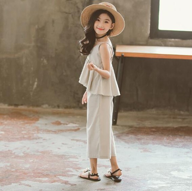 夏 子供服 トップス ワイドパンツ 女の子 セットアップ 2点セット カジュアル 2色 韓国子供服 Rebel